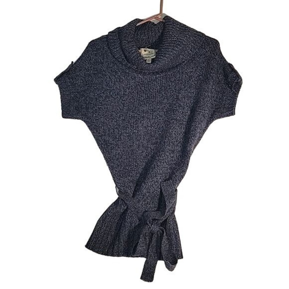 PINK ROSE Women's Cowl Neck roll tab sleeve Belted Sweater Lightweight Blue L